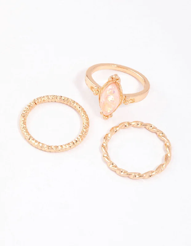 women’s large rings-Gold Marquise Opal Twisted Ring Pack