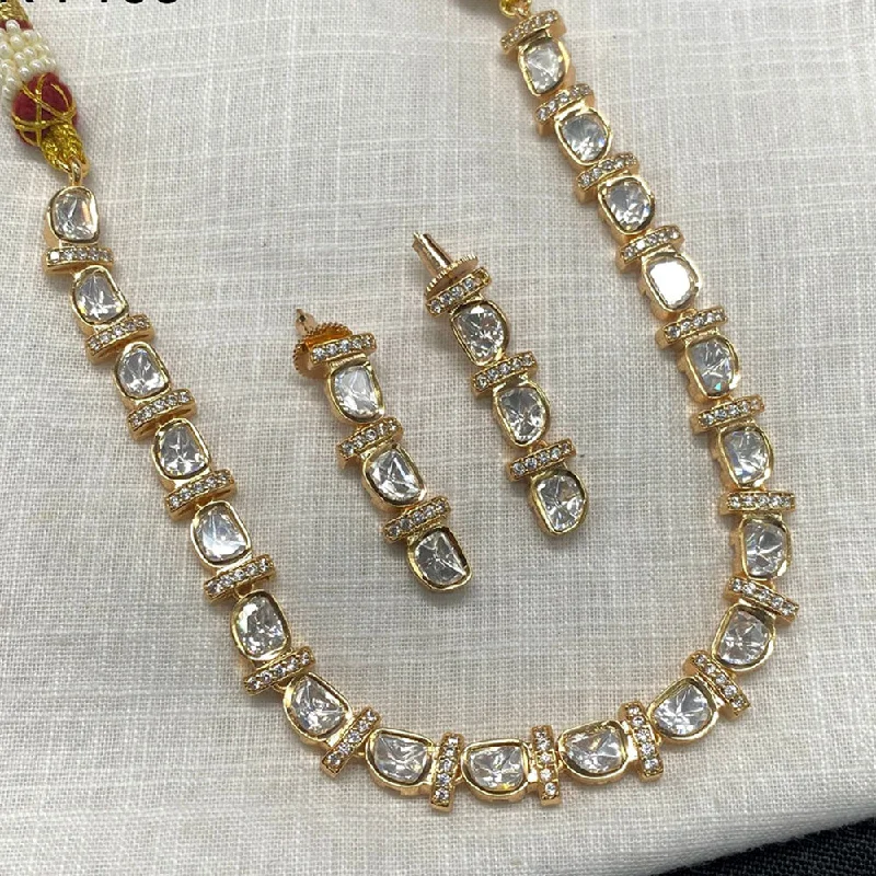 women’s vintage necklaces-Royal Kundan Jewellery Gold Plated Polki Kundan Necklace Set