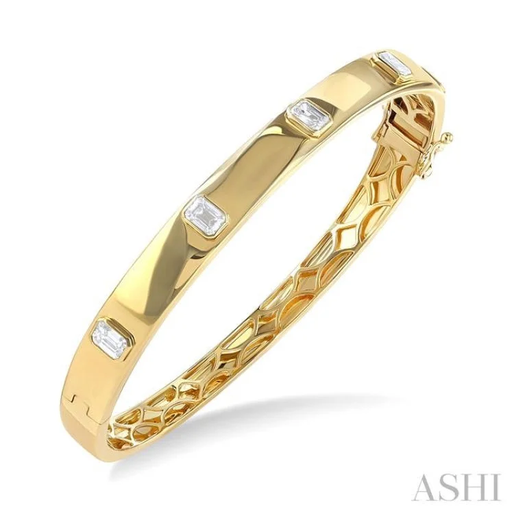 women’s adjustable bangles-1 1/2 ctw Bezel Set Emerald Cut Diamond Bangle in 14K Yellow Gold