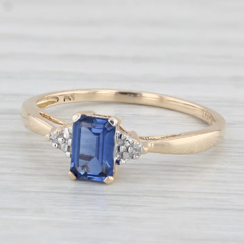 women’s wedding engagement rings-0.70ct Lab Created Blue Sapphire Diamond Ring 10k Yellow Gold Size 7.25