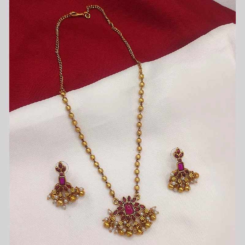 women’s luxury necklaces-Lucentarts Jewellery Gold Plated Kundan Stone And Pearls Necklace Set