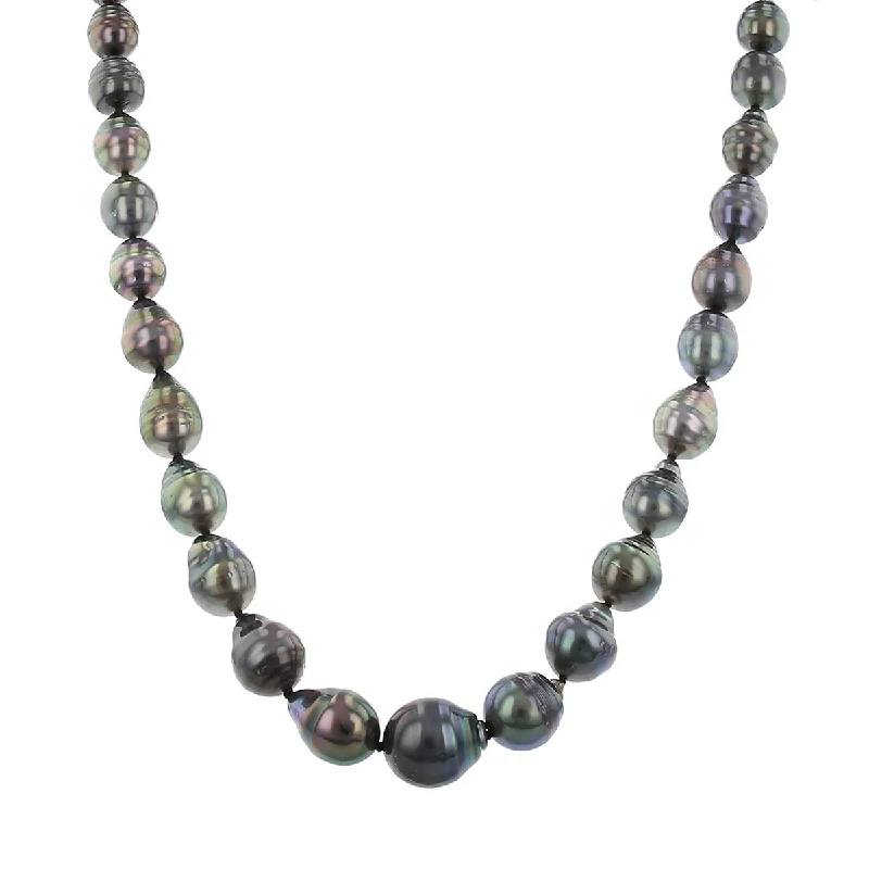 women’s ruby necklaces-Graduated Tahitian Black Pearl Necklace with Diamond Clasp