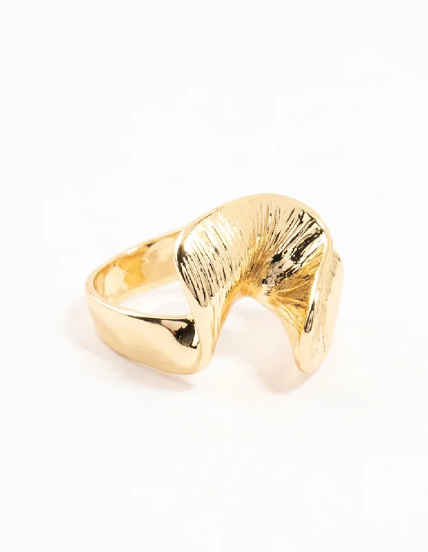 women’s heart-shaped rings-Gold Plated Textured Metal Twisted Ring