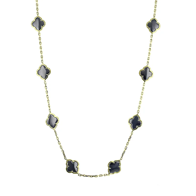 women’s gemstone necklaces-Hematite Clover Necklace