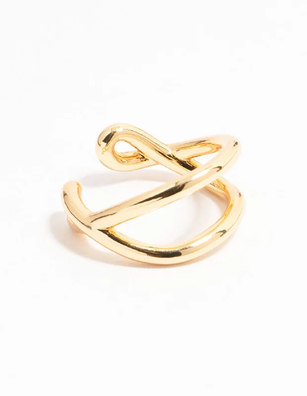 women’s statement cocktail rings-Gold Plated Wavy Double Row Ring