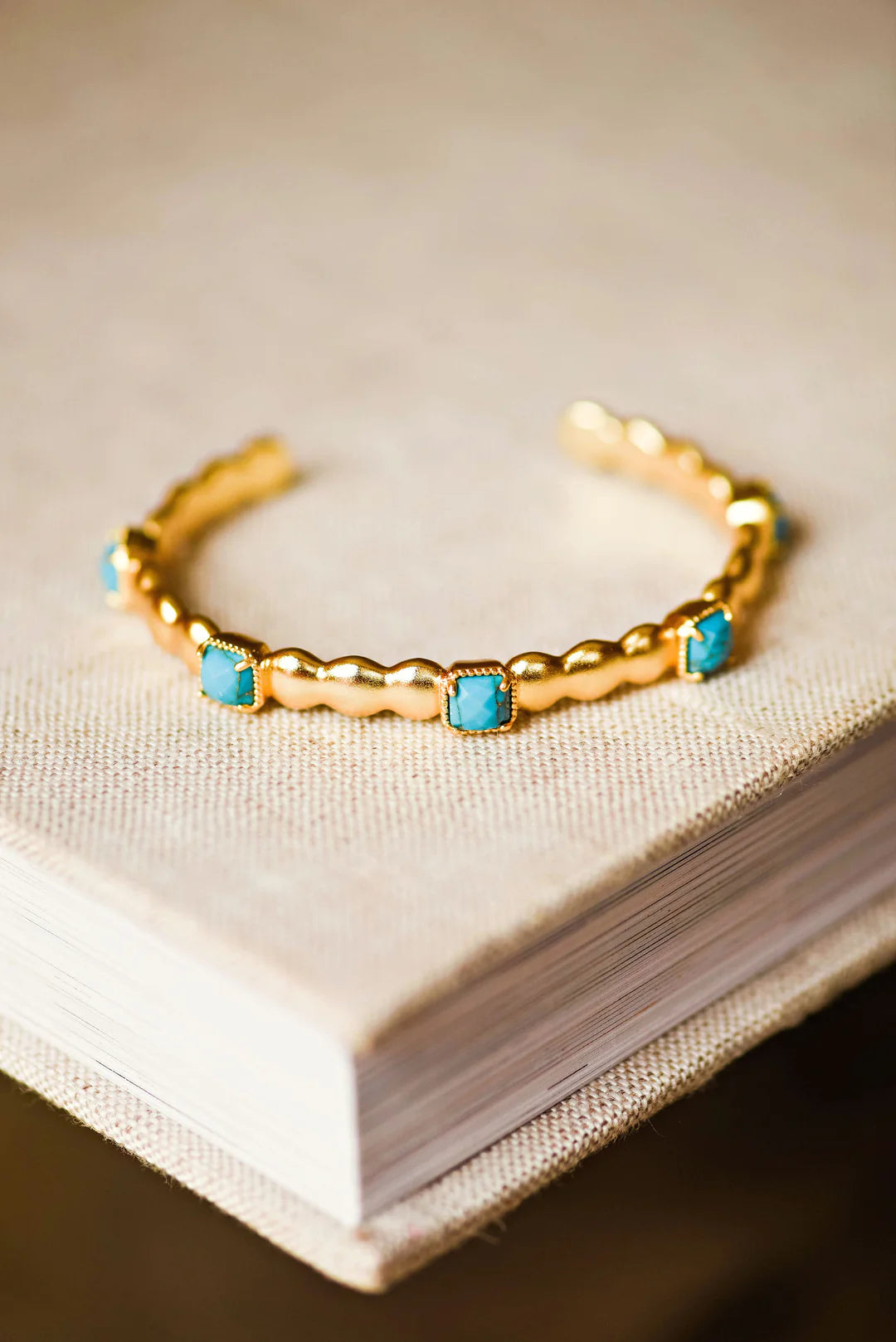 women’s turquoise bracelets-Tatum James Designs Sydney Square Stone Cuff- Turquoise