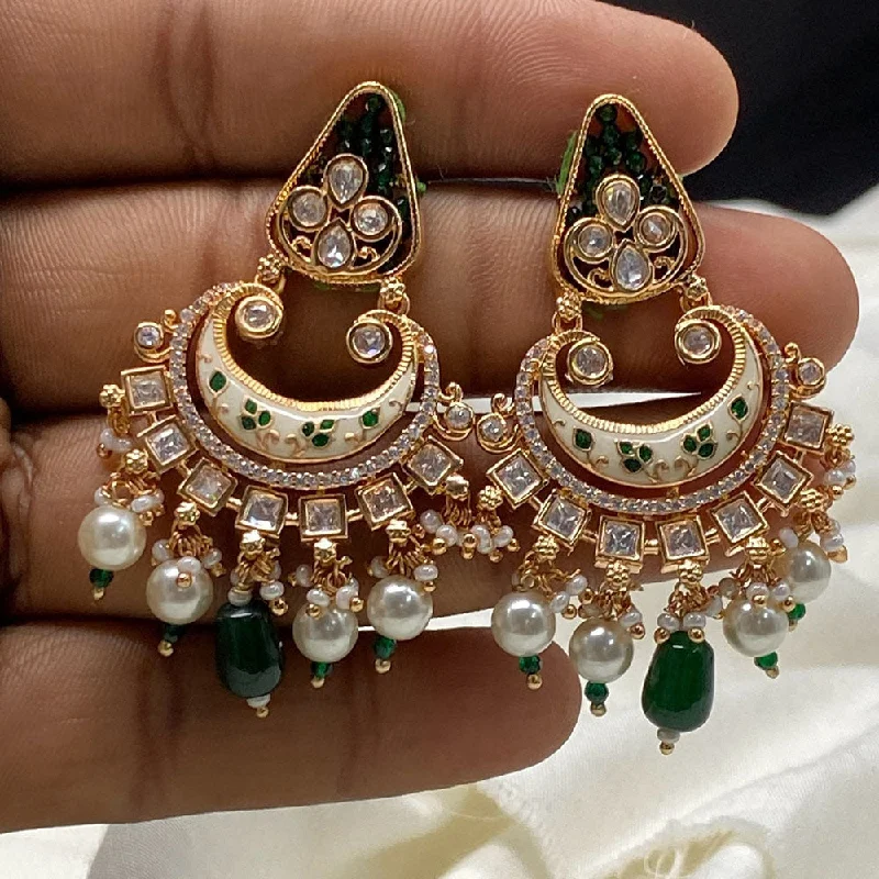 women’s emerald earrings-Amoliya Jewels Brass Polki Kundan Dangler Earrings