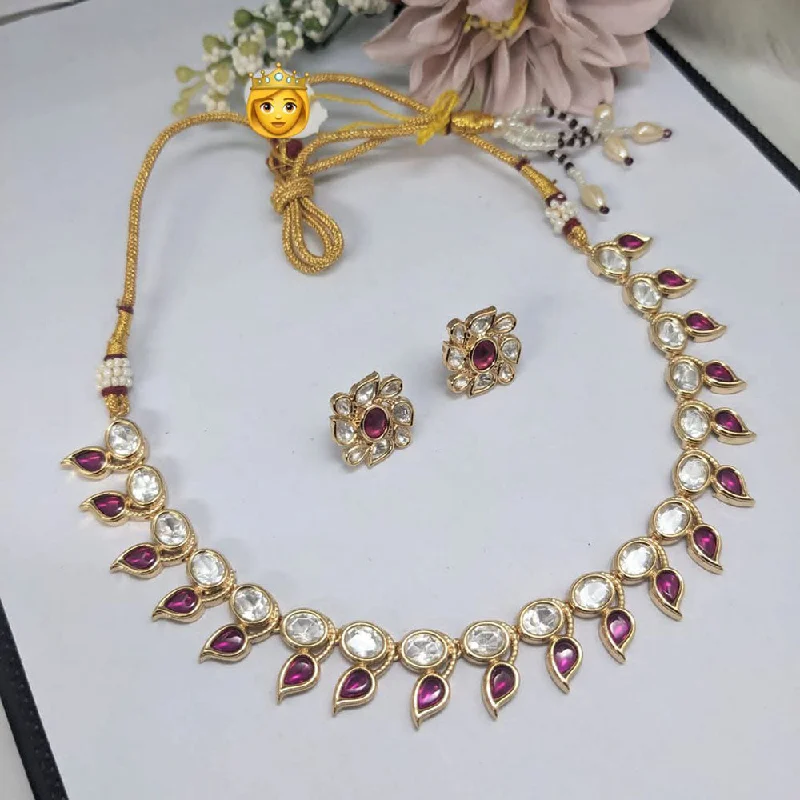 women’s colorful gemstone necklaces-Aamrapali Gold Plated Polki Kundan Necklace Set