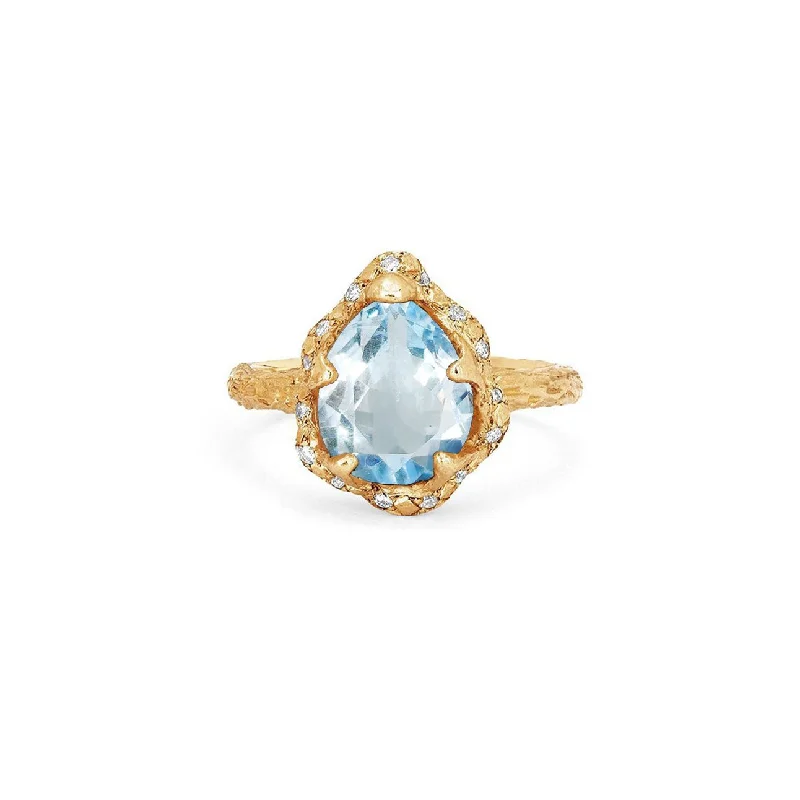 women’s princess-cut rings-Baby Queen Water Drop Aquamarine Ring with Sprinkled Diamonds