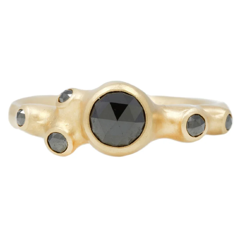 women’s floral engagement rings-Six Barnacle Black Diamond Ring