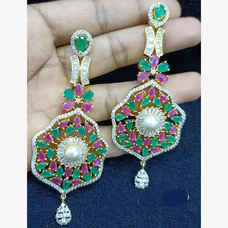 women’s gold plated drop earrings-Jain Jewellers Gold Plated Ad Stone Dangler Earrings