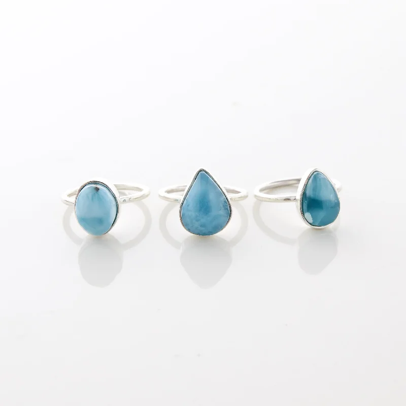 women’s stacking rings-Larimar Ring Trio Tabby