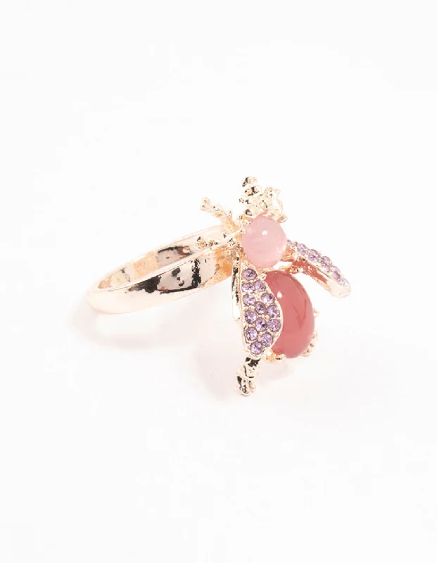 women’s wedding ring sets-Rose Gold Diamante Beetle Ring