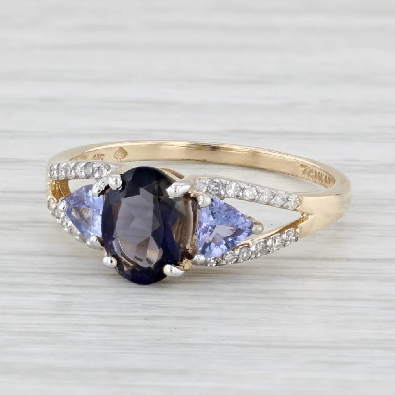 women’s diamond engagement rings-1.60ctw Iolite Tanzanite Diamond Ring 10k Yellow Gold Size 8.25