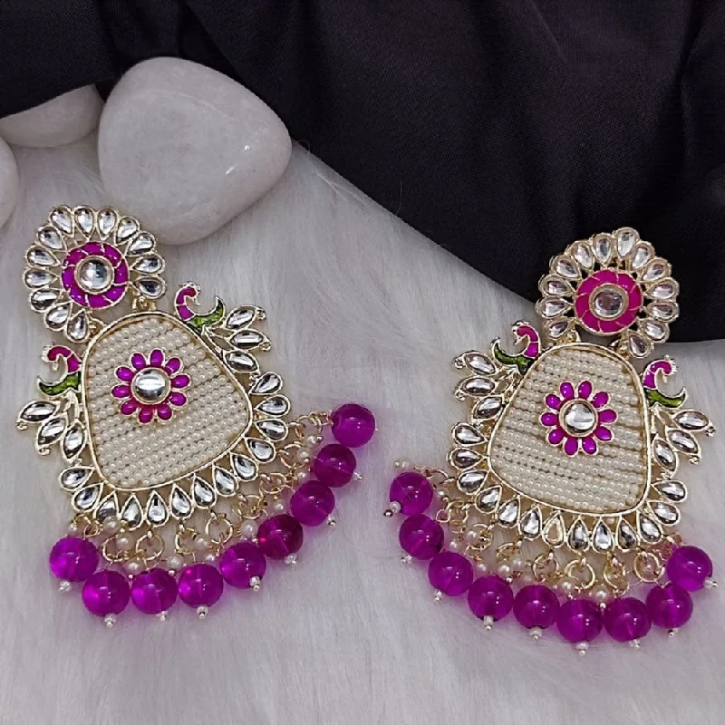 women’s chunky earrings-Bevy Pearls Gold Plated Kundan And Beads Dangler Earrings