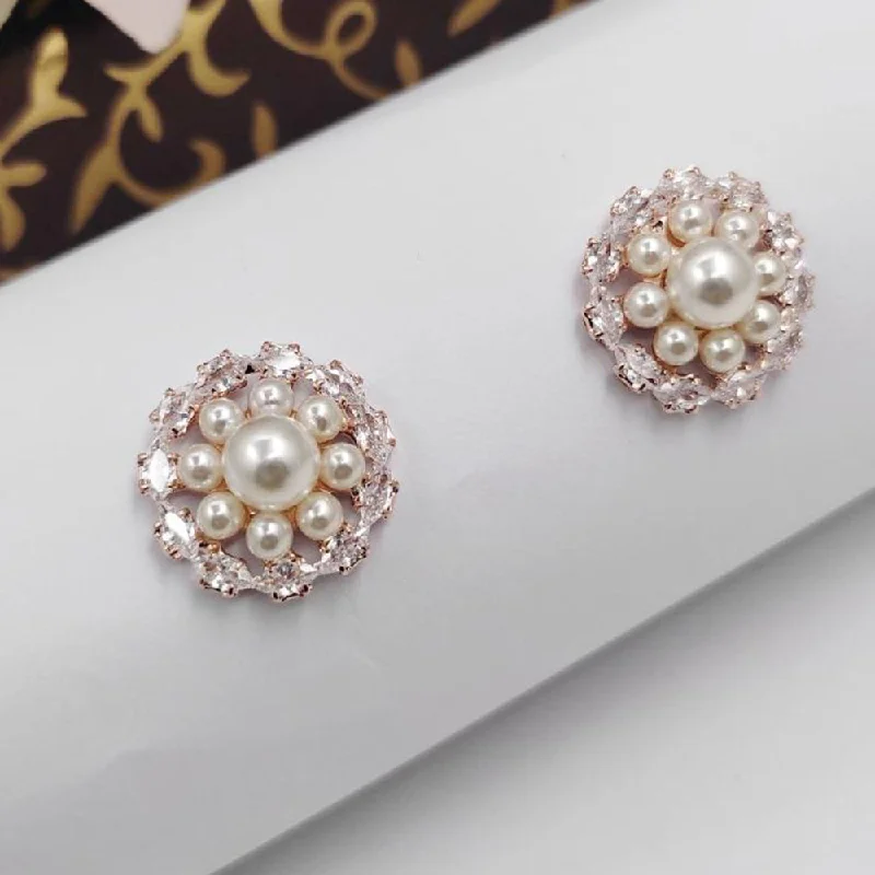 women’s adjustable earrings-Aamrapali Rose Gold Plated AD Stud And Pearl Earrings