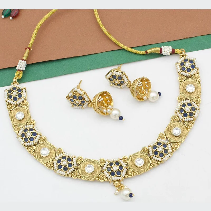 women’s solid gold necklaces-Kavita Art Gold Plated Kundan Stone And Pearls Necklace Set