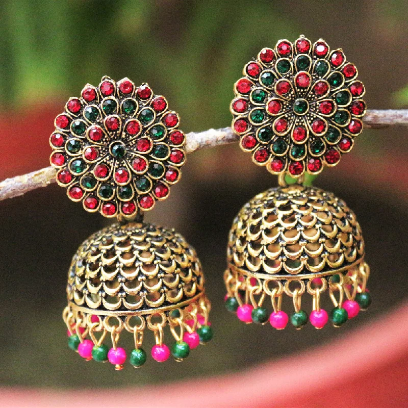 women’s fashion earrings-H K Fashion  Gold Plated Austrian Stone Jhumki Earrings