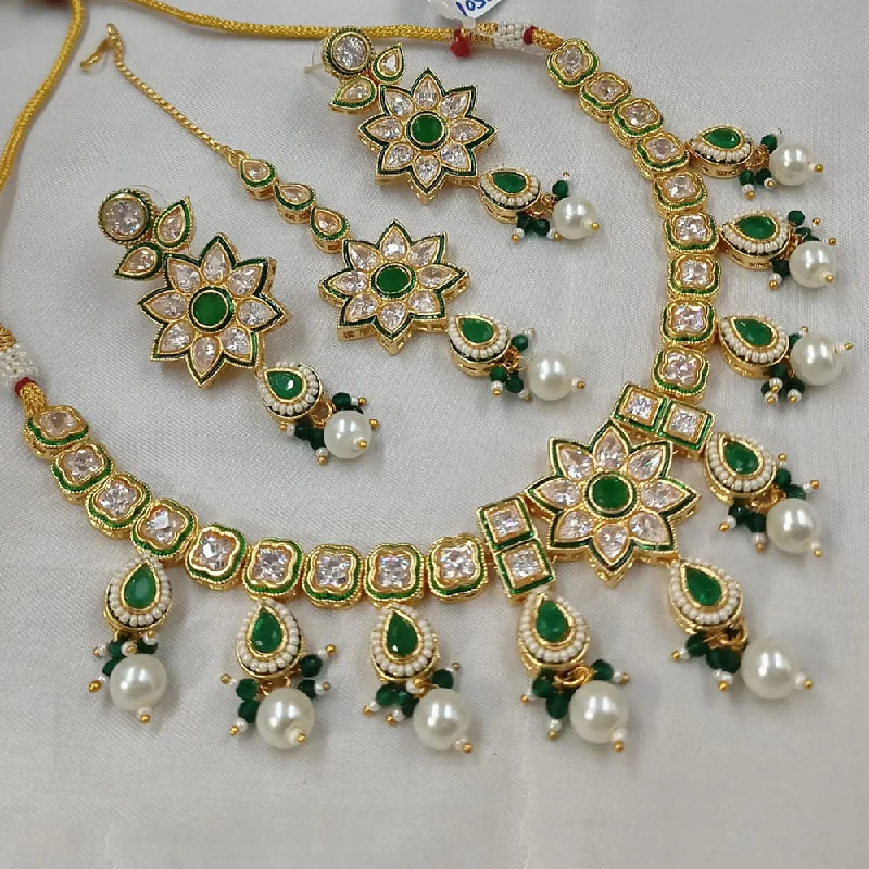 women’s necklace sets-Padmawati Bangles Gold Plated Kundan Stone And Pearls Choker Necklace Set