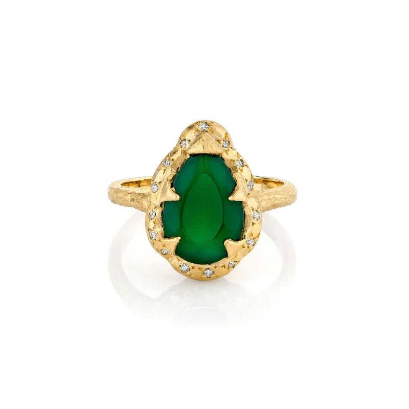 women’s vintage rings-Medium Queen Water Drop Green Agate Ring with Sprinkled Diamonds