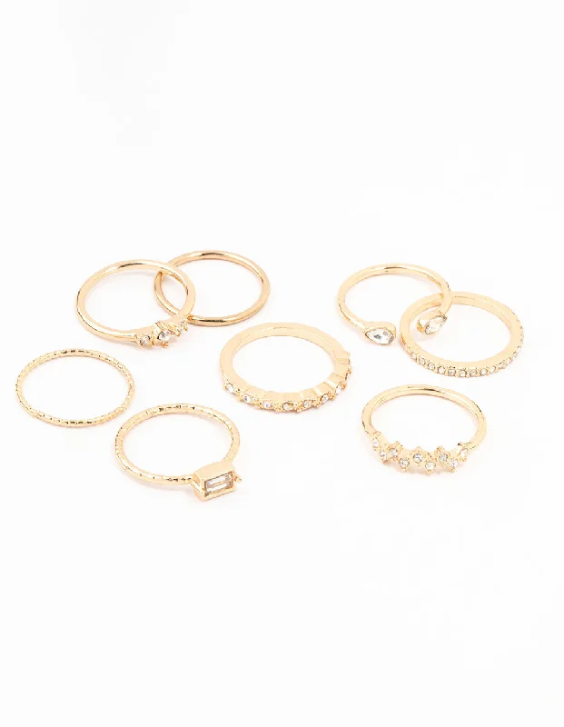 women’s sapphire rings-Fine Gold Diamante Ring Pack 8