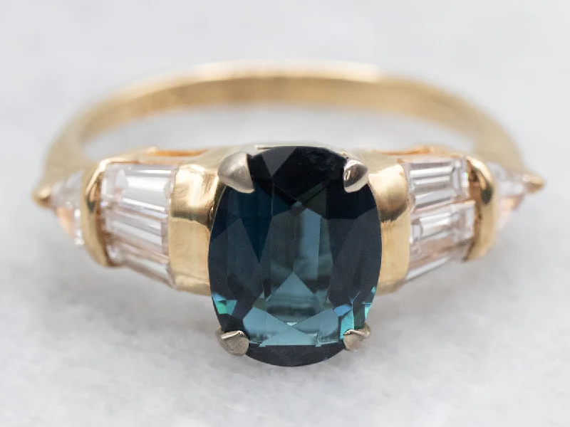 women’s multi-stone engagement rings-Vintage Indicolite Tourmaline and Diamond Ring