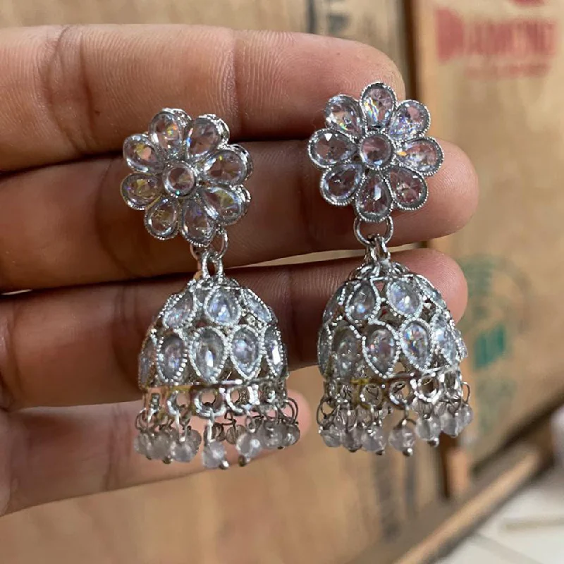 women’s teardrop earrings-Shree Chamunda Jewellers Silver Plated Crystal Stone Jhumki Earrings