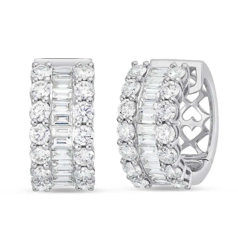 women’s wedding earrings-18K White Gold 2.22ct Diamond Huggie Hoop Earrings