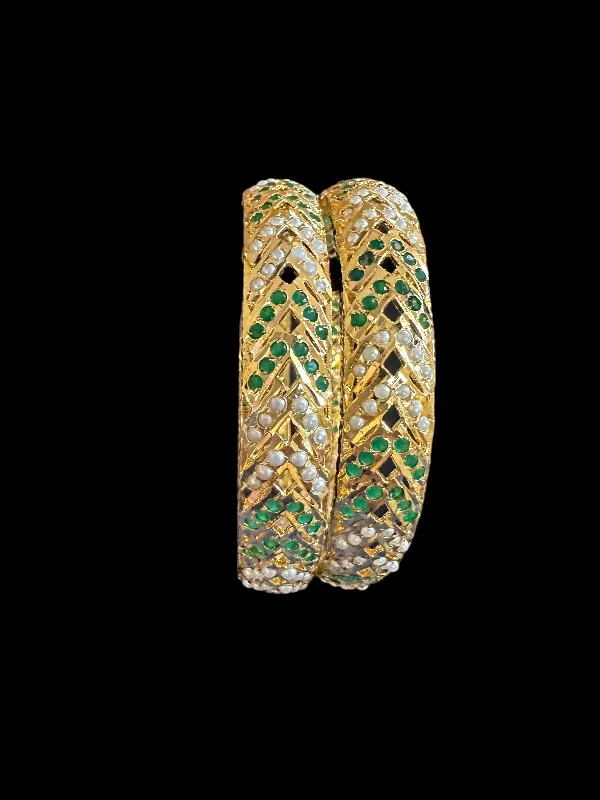 women’s gold bangles-B149 Gold plated jadau bangles - green  ( READY TO SHIP)