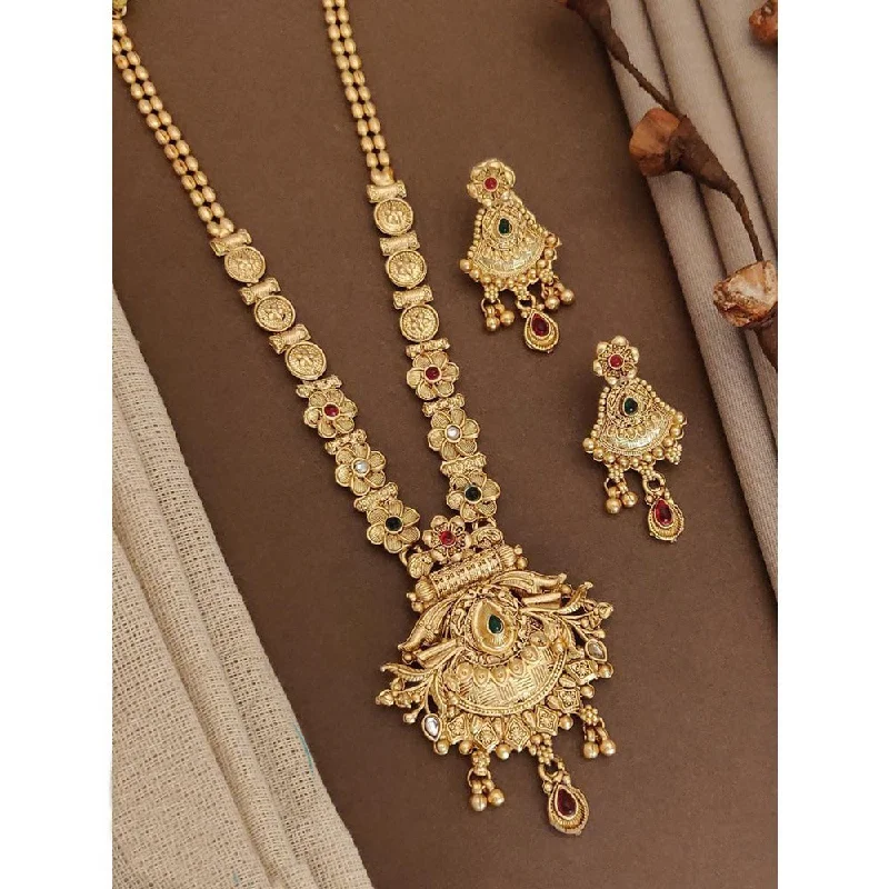 women’s emerald necklaces-Akruti Collection Gold Plated Kundan Long Necklace Set