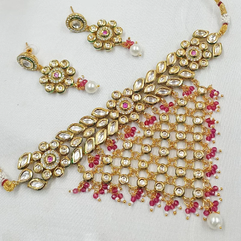 women’s birthstone necklaces-Padmawati Bangles Gold Plated Kundan Stone And Pearls Choker Necklace Set