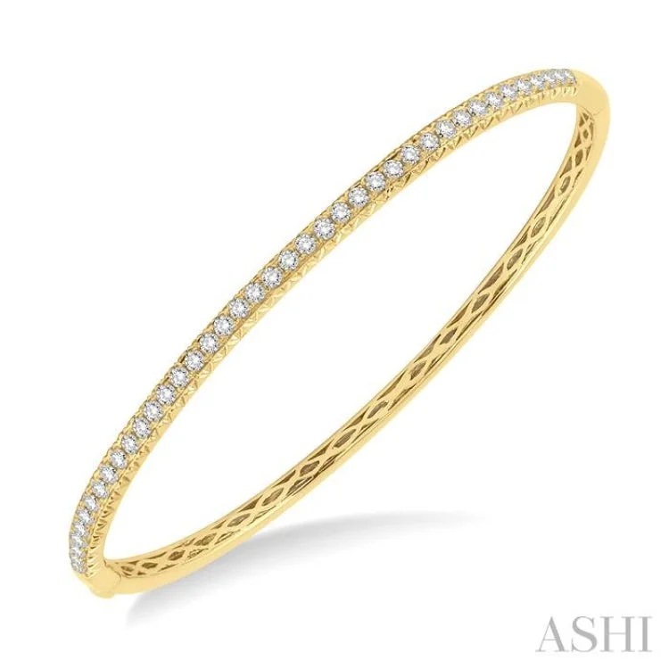 women’s boho bracelets-1 Ctw Round Cut Diamond Bangle in 14K Yellow Gold