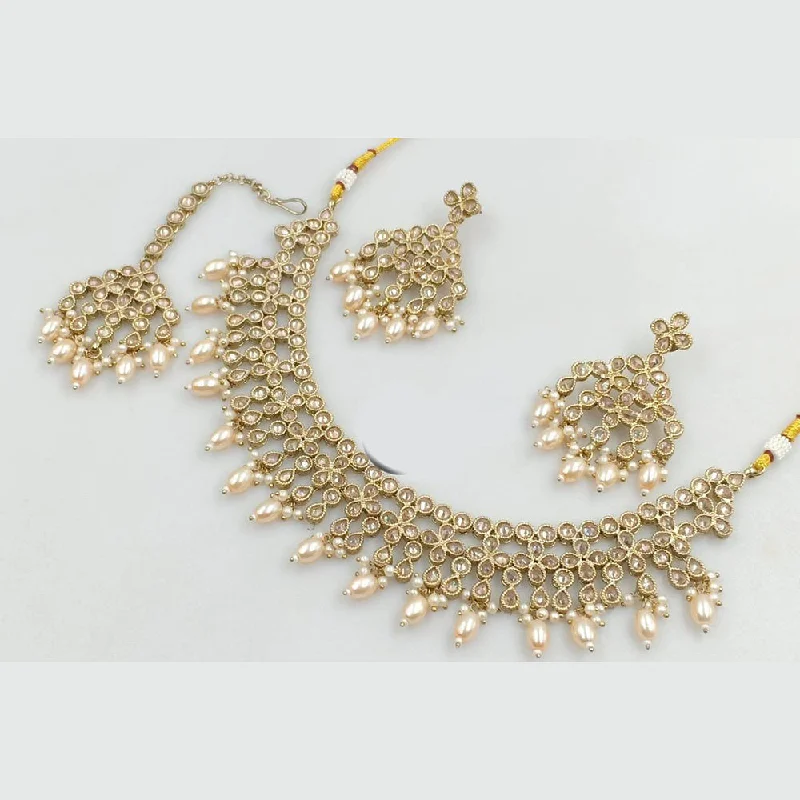 women’s engraved necklaces-Manisha Jewellery Gold Plated Crystal Stone And Beads Necklace Set