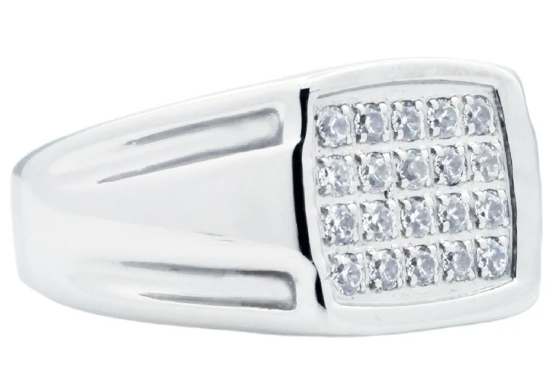 women’s zirconia rings-Mens Stainless Steel Ring With Cubic Zirconia