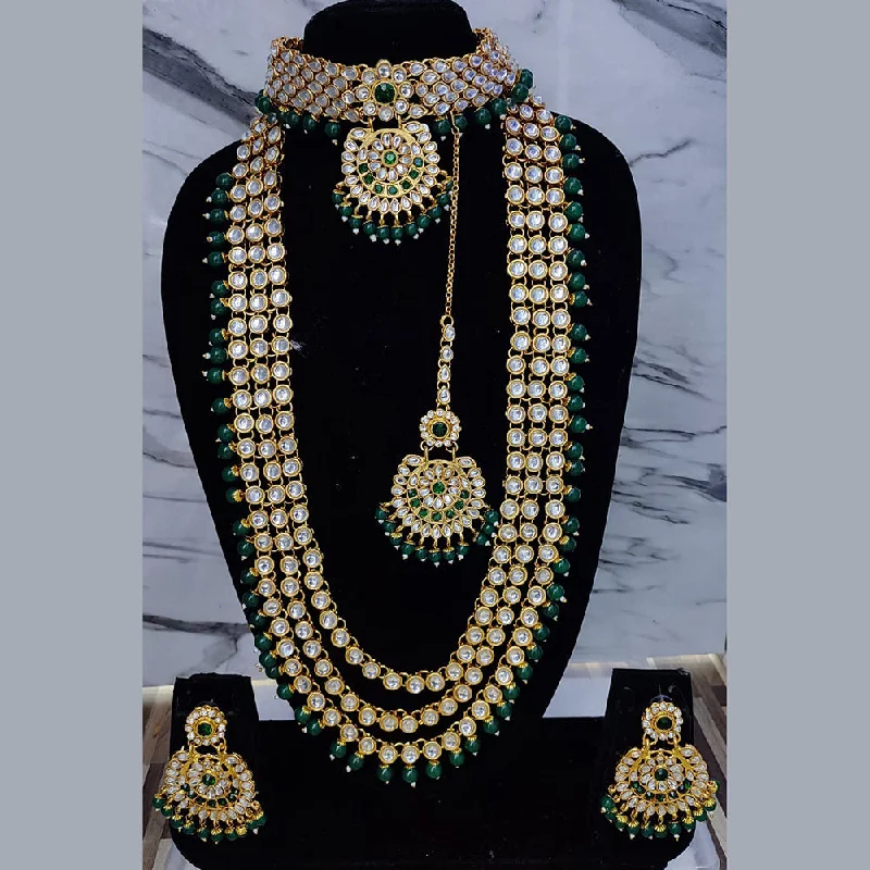 women’s emerald necklaces-Lucentarts Jewellery Gold Plated Kundan Stone Double Necklace Set