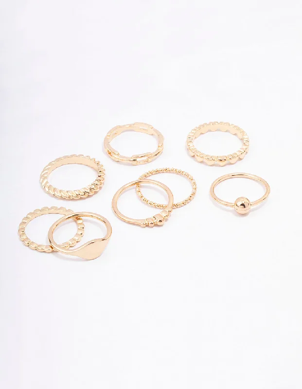 women’s gemstone rings-Gold Pattern Heart Ring Pack