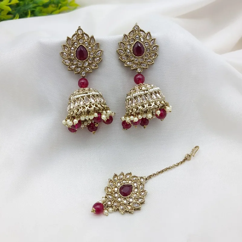 women’s flower earrings-JCM Gold Plated Crystal Stone Jhumki Earrings With Maangtikka