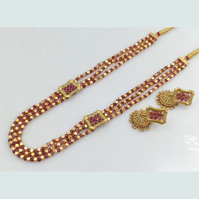 women’s love heart necklaces-Rani Sati Jewels Gold Plated Pota Beads Long Necklace Set