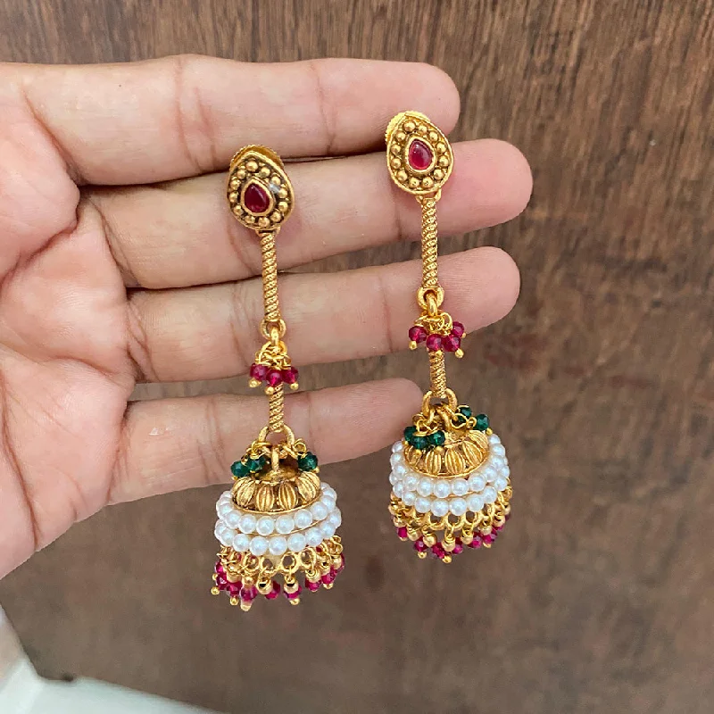 women’s emerald earrings-Joyful Jewel Art Matte Gold Plated Pota Stone Jhumki Earrings