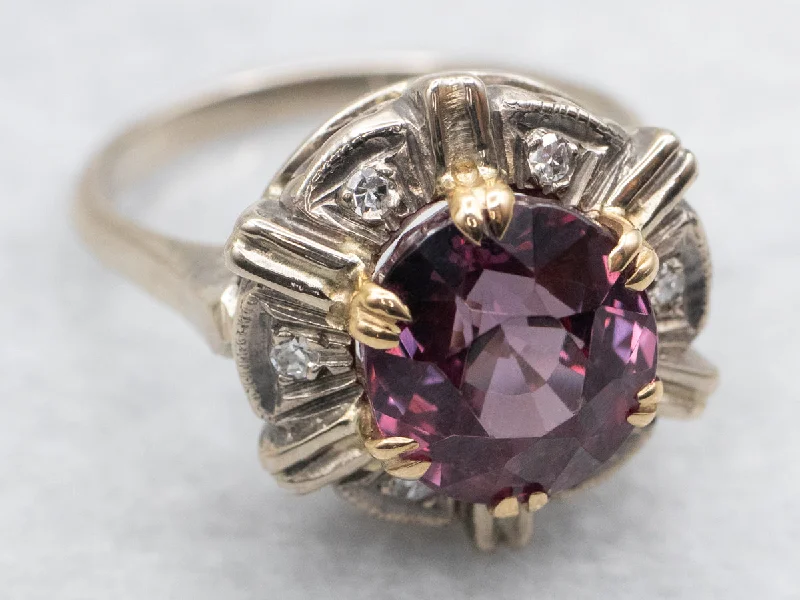 women’s stylish solitaire engagement rings-Mid-Century Two Tone Malaya Garnet and Diamond Ring