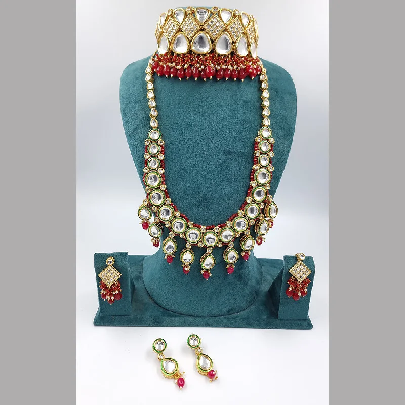 women’s adjustable necklaces-JCM Gold Plated Kundan Stone Double Necklace Set