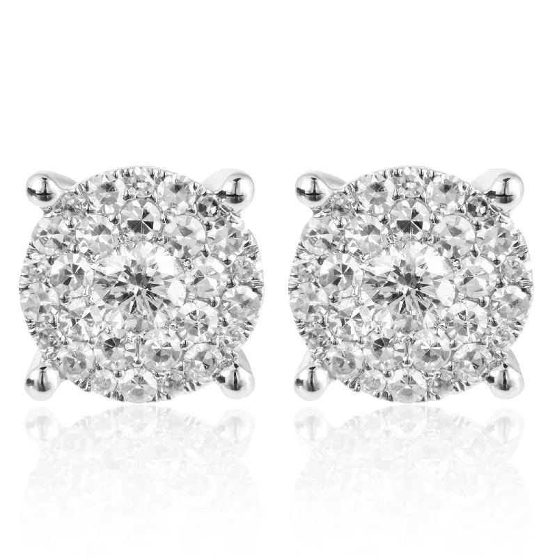 women’s drop earrings with pearls-14k White Gold .56ct Diamond Cluster Stud Earrings