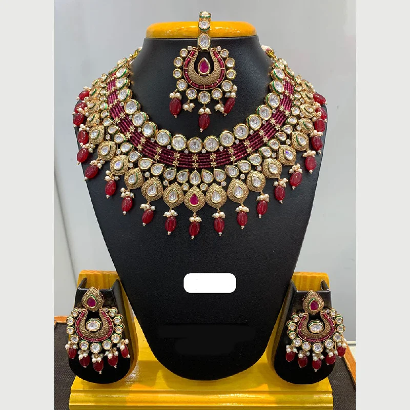 women’s pearl necklaces-Jain Jewellers Gold Plated Polki Kundan Stone And Pearls Necklace Set