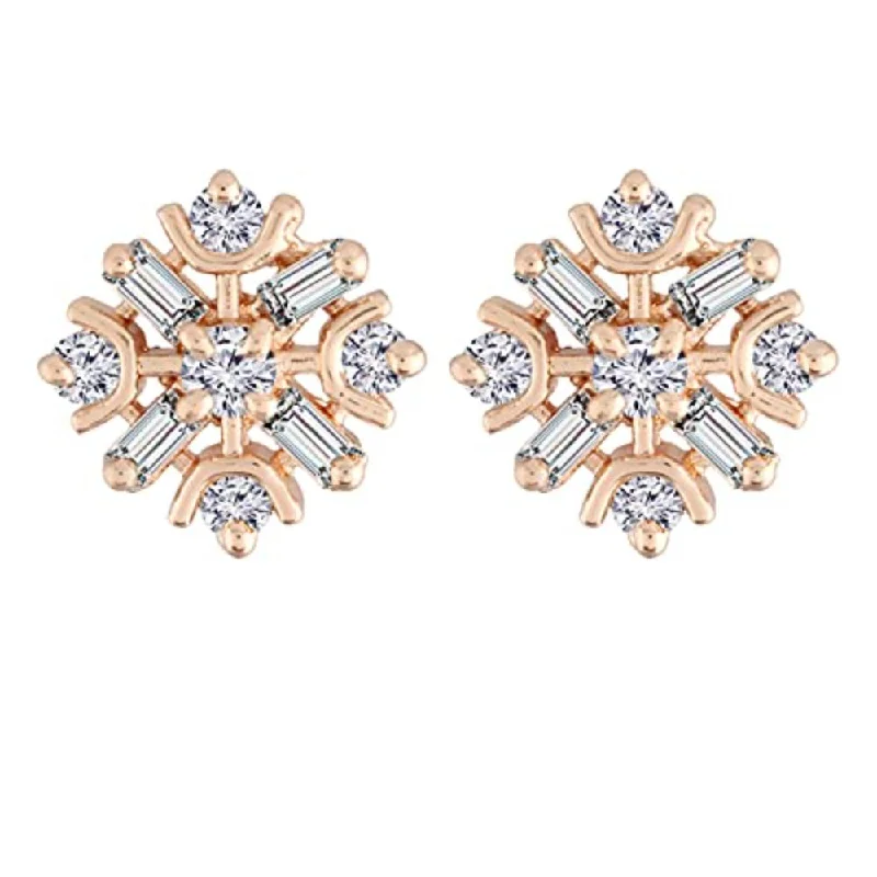 women’s dangling earrings-Etnico Stylish Latest Fashion Rose Gold Plated Cubic Zirconia American Diamoand Floral Stud Earrings For Women/Girls (E2891)