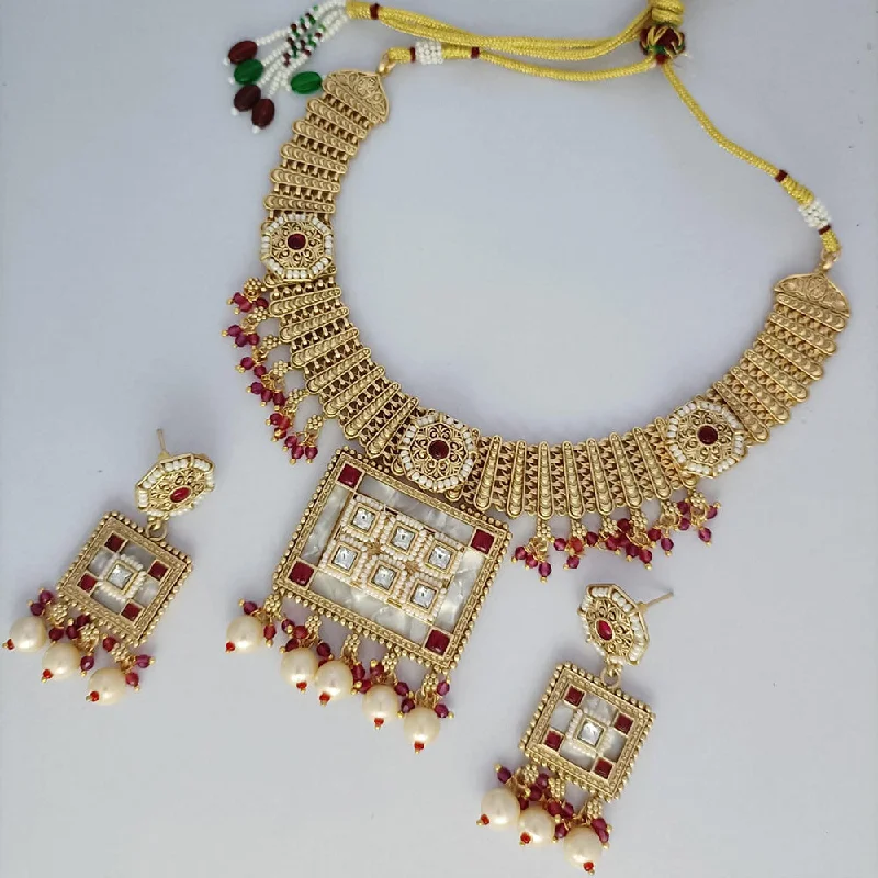 women’s long chain necklaces-Rani Sati Jewels Gold Plated Kundan Stone And Pearls Necklace Set