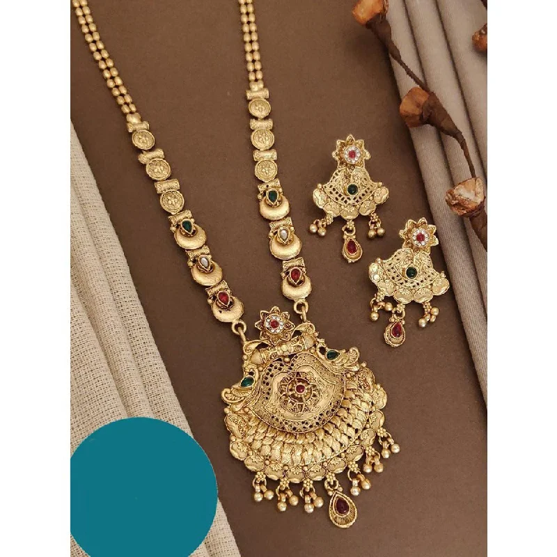 women’s heart pendant necklaces-Akruti Collection Gold Plated Kundan Long Necklace Set