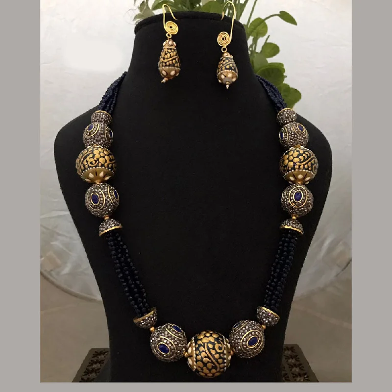 women’s infinity necklaces-FS Collection Gold Plated Kundan Stone And Pearls Necklace Set