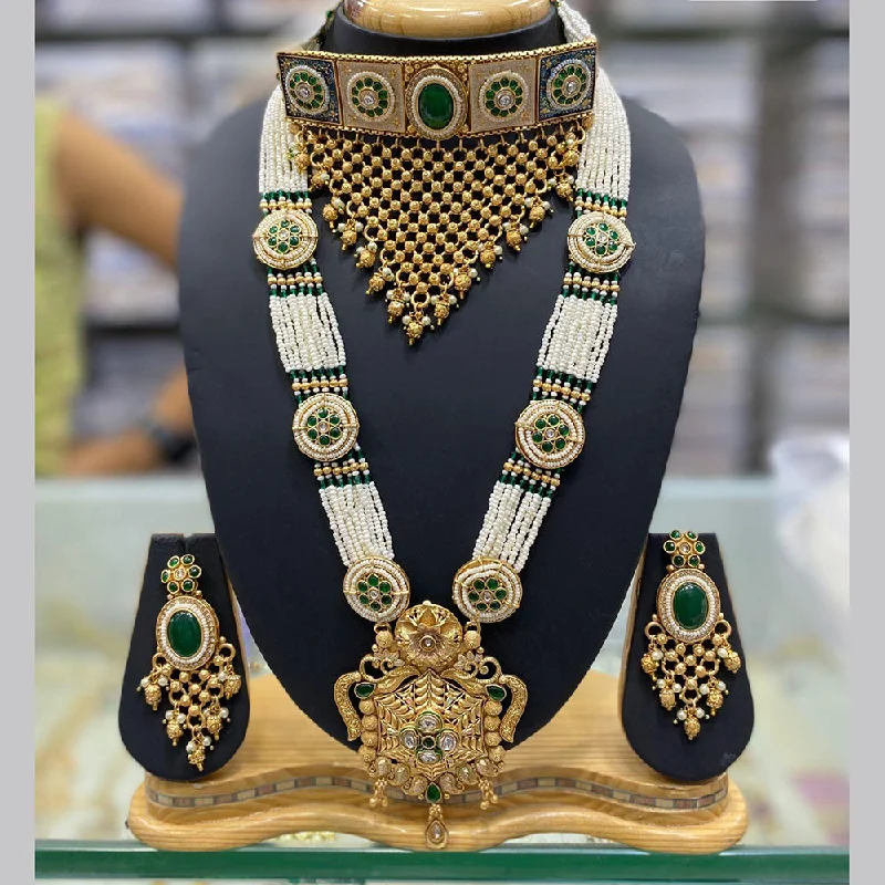 women’s custom-made necklaces-Manisha Jewellery Gold Plated Kundan Stone Double Necklace Set