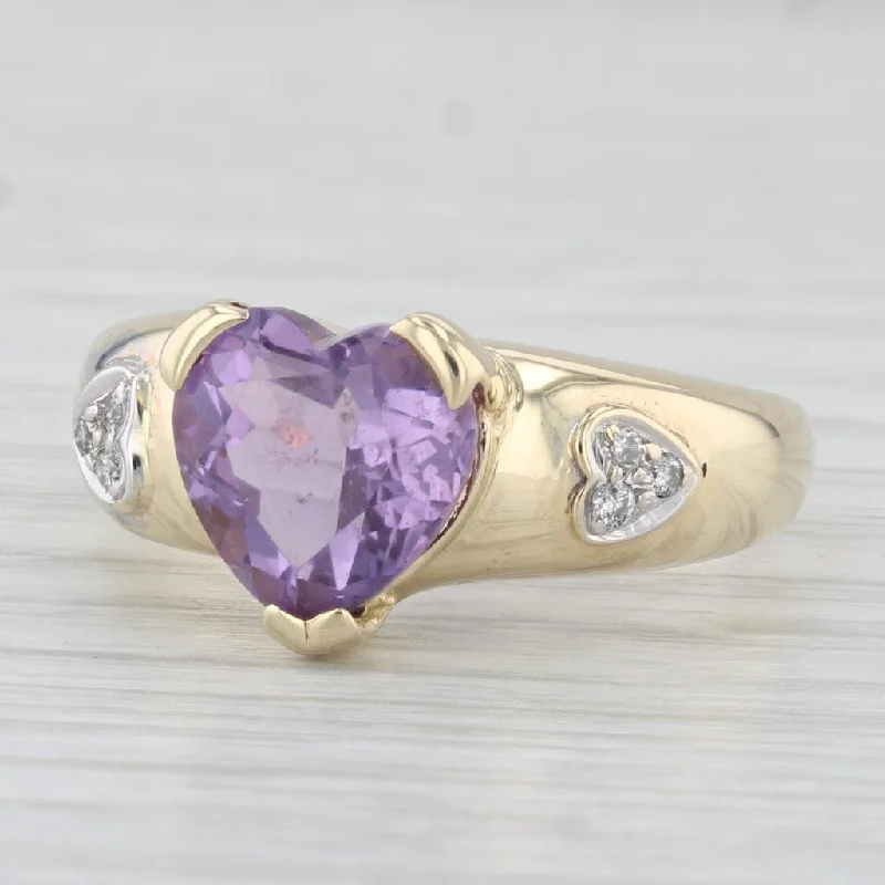 women’s princess cut engagement rings-2.40ctw Amethyst Heart Diamond Ring 14k Yellow Gold Size 8.5