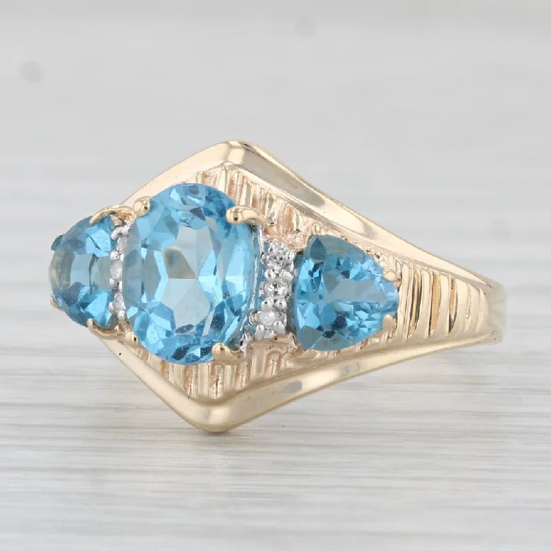 women’s channel set engagement rings-2.95ctw Blue Topaz Diamond Ring 10k Yellow Gold Size 7.75